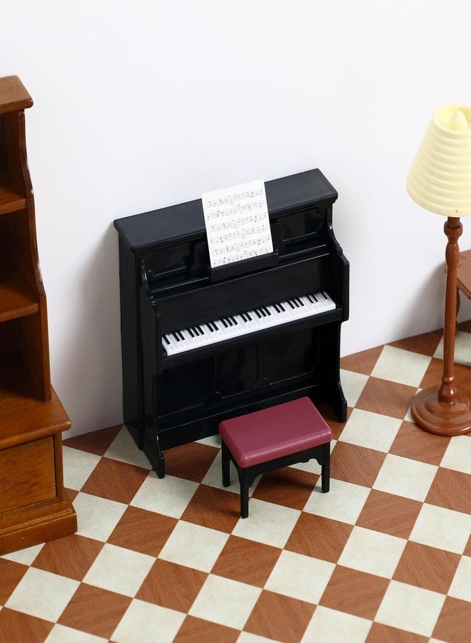 HEALLILY Mini Dollhouse Piano: Black Plastic Dollhouse Piano and Stool Set with Music Sheet for Scene Shooting Props Doll House Decoration, 3.58 X 2.75 X 1.45 Inches - Image 4